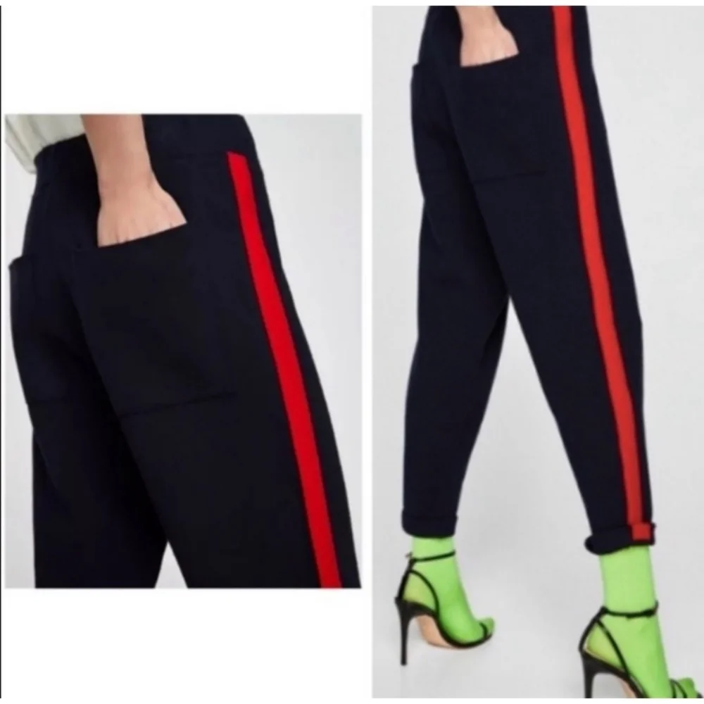 ZARA // cropped straight leg elastic waist side stripe knit pants - Picture 8 of 9